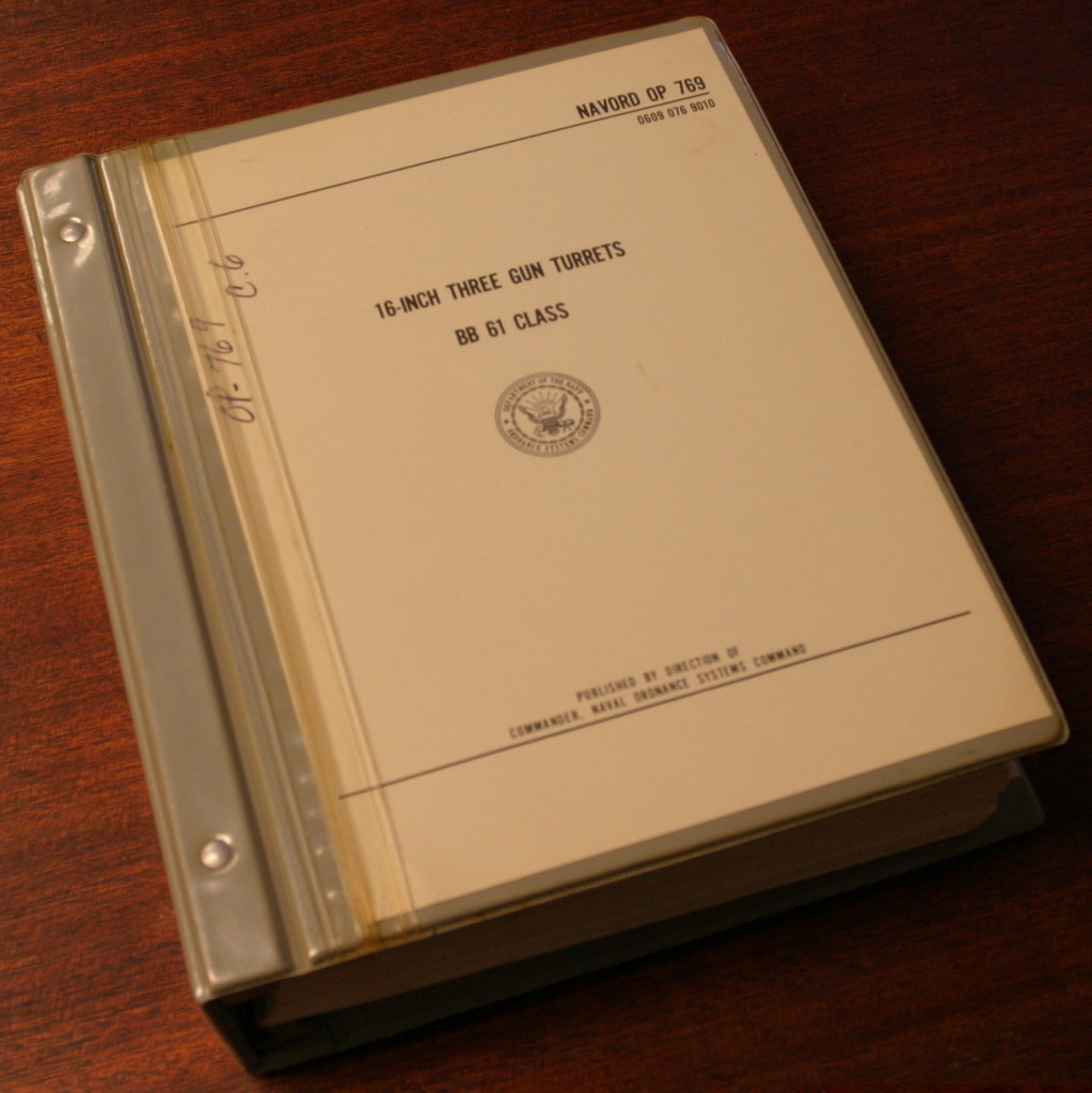 Physical copy of NAVORD OP-769 — 16-Inch Three Gun Turrets, BB 61 Class manual