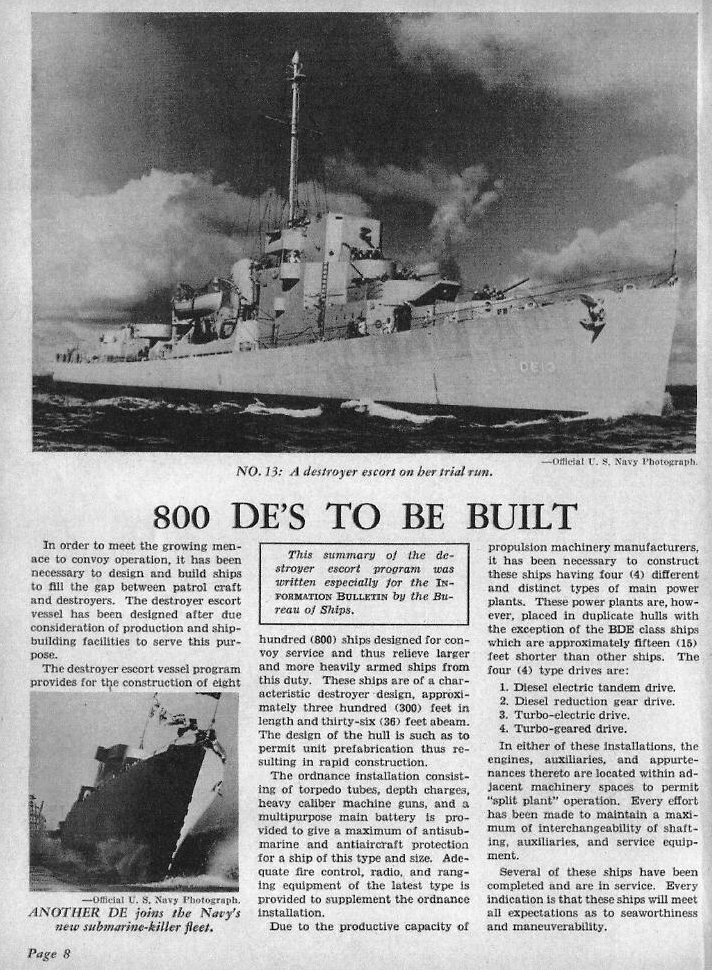 800 DE's To Be Built — All Hands May 1943, p. 8
