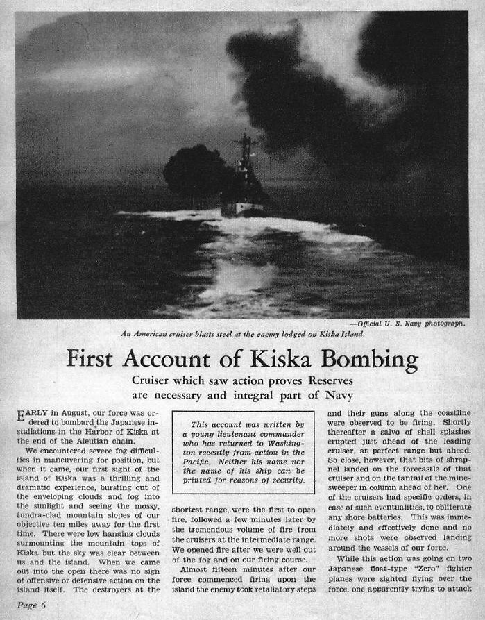 First Account of the Kiska Bombing — All Hands January 1943, p. 6