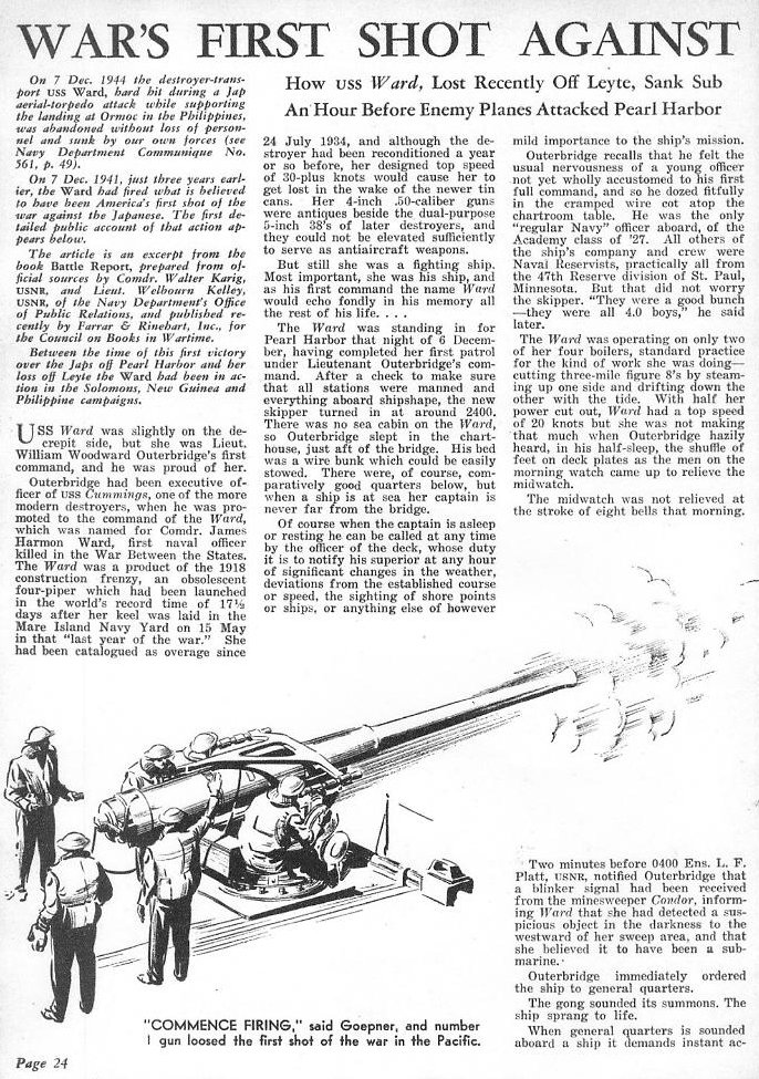 War's First Shot: USS Ward at Pearl Harbor — All Hands February 1945, p. 24
