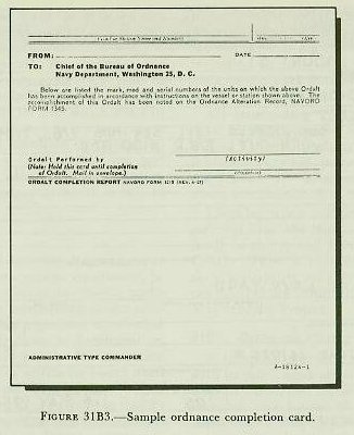 Figure 31B3 &mdash; an Ordnance Completion Card, forwarded to the proper commands upon completion of an ORDALT
