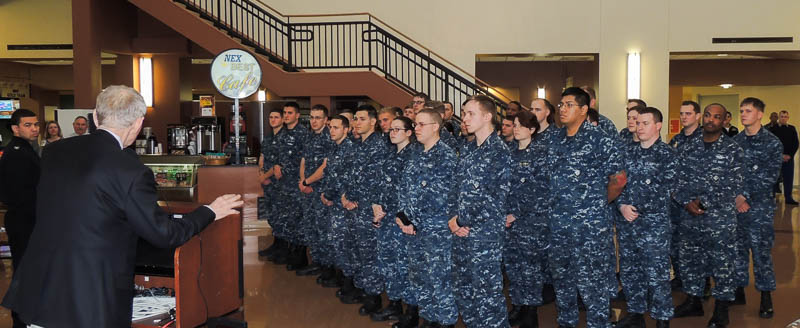 General Livingston addresses sailors at the clinic