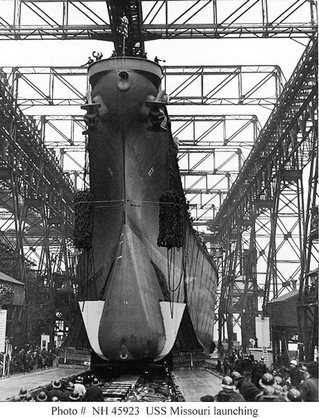 USS Missouri BB-63 launch day, Brooklyn Navy Yard