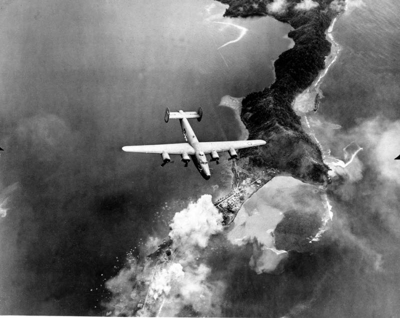 B-24 Liberator on bombing run over Salamau New Guinea January 1943