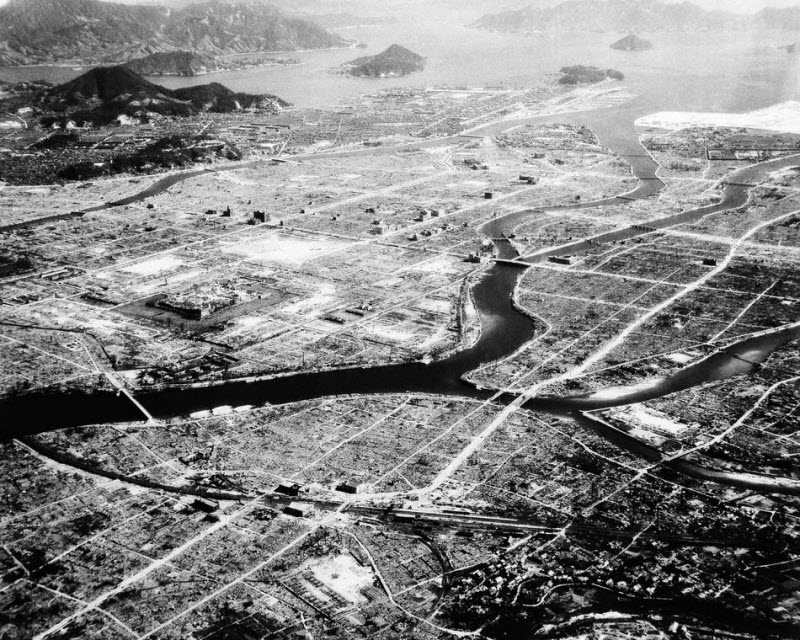 Desolated area of Hiroshima Japan after first atomic bomb September 1945