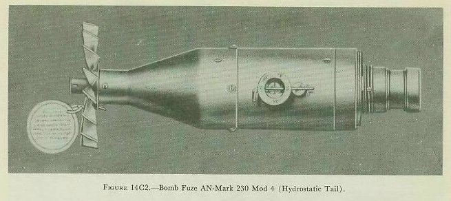 Figure 14C2 — Depth bomb hydrostatic tail fuze with five depth settings from 25 to 125 feet