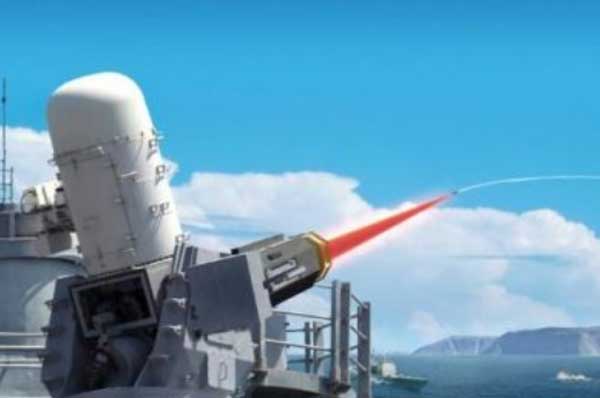 Artist concept of laser weapon system mated to CIWS Phalanx for targeting